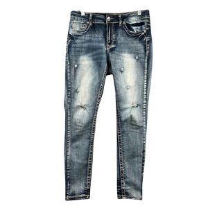 Juniors 11/12 Blue Wash Distressed Skinny Jeans Rhinestone Embellished Pockets